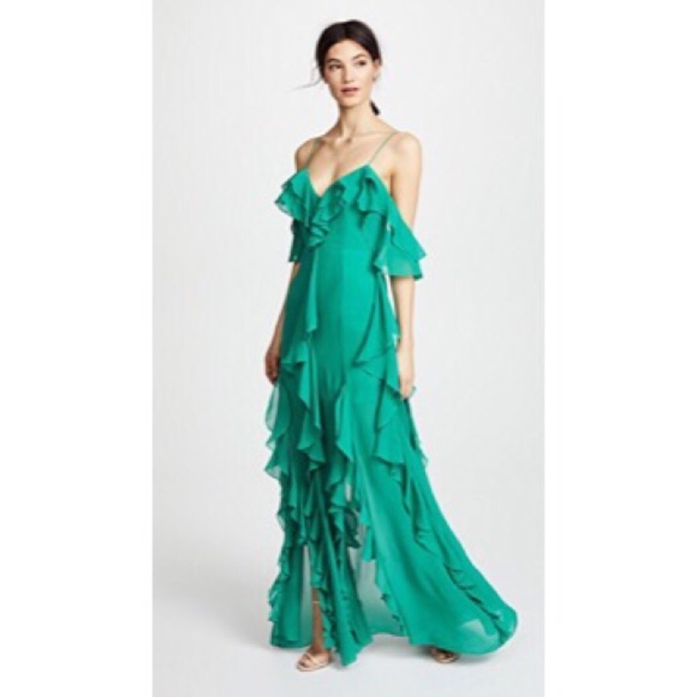 NICHOLAS Green Mayflower Cascade Maxi dress 2